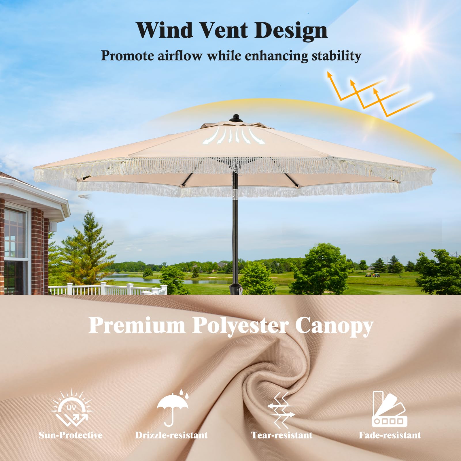 boho patio umbrella with fringe Tangkula 9Ft Patio Umbrella with Fringe, Boho Umbrella with Tassels, C – tangkula