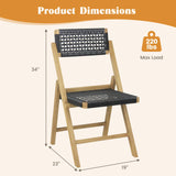 Tangkula Set of 2 Patio Folding Chairs, Solid Teak Wood Dining Chairs with Woven Rope Seat & Back