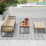Tangkula 5 Piece Patio Furniture Set, Acacia Wood Sectional Set with Heavy-Duty Metal Frame, Comfy Seat & Back Cushions