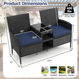 Tangkula Patio Loveseat | Outdoor Wicker 2-Seat Bench with Built-in Glass Side Table