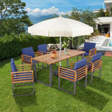 Tangkula 7 Piece Patio Dining Set, Acacia Wood Dining Chair & Table Set