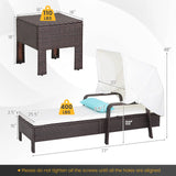 Tangkula Outdoor Chaise Lounge Chair and Table Set with Folding Canopy and Armrests