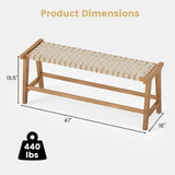 Tangkula Teak Wood Outdoor Bench with Weave Seat