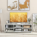 Tangkula White TV Stand for TV up to 55 Inch, TV Console Table with 6 Cubbies, 5 Positions Adjustable Shelves