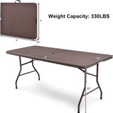 Tangkula 6' Center Folding Table Portable Rattan Design Indoor Outdoor Use with Carrying Handle
