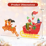 Tangkula 5 FT Christmas Lighted Reindeers with Santa Claus Sleigh, Outdoor Light-up Xmas Decoration Set with 239 LED Lights
