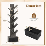 Tangkula Tree-Shaped Bookshelf with Folding Fabric Drawer