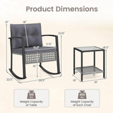 3-Piece Outdoor Rocking Chair Set w/ 2-Tier Glass-Top Side Table