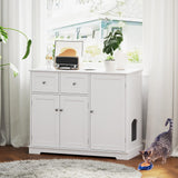 Tangkula 40 Inch Enclosed Cat Box Cabinet with 2 Storage Drawers 3 Doors & 2 Entrances
