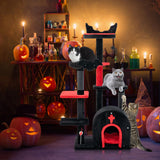 Tangkula Gothic Cat Tree, 53 Inch Black Cat Tower with Coffin Cat Bed, Spider Pompom & Spring Balls, Halloween Pet Furniture