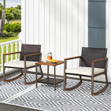 Tangkula 3 Pieces Rocking Bistro Set, Outdoor Rocker Chair with Coffee Table & Cushions