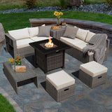 Tangkula 9 Pieces Outdoor Patio Furniture Set with 32-Inch Propane Fire Pit Table