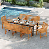 Tangkula Patio Rectangular Table with Umbrella Hole and 8 Solid Acacia Armchairs