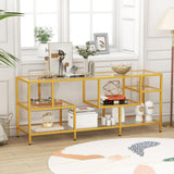 Tangkula Gold TV Stand for TVs up to 65”, 58” TV Console Table with Tempered Glass Shelves & Golden Metal Frame