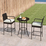 Tangkula 3 Piece Patio Rattan Heavy Duty Bar Height Glass Top Table & Chairs
