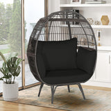 Tangkula Oversized Wicker Egg Chair, Wicker Patio Basket Circle Lounge Chair w/Metal Stand & 4 Thick Cushions, 450 LBS Max Load