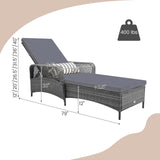 Tangkula Wicker Chaise Lounge Outdoor 6-Gear Adjustable Backrest, Thick Padded Cushion & Removable Lumbar Pillow