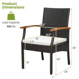 Tangkula Patio Wicker Chair Set of 2, Outdoor PE Rattan Chairs with Soft Zippered Cushion & Acacia Wood Armrests
