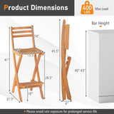 Tangkula Outdoor Portable High Top Acacia Wood Bar Height Chair with Backrest & Footrest