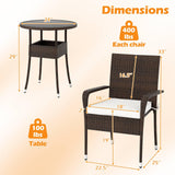 Tangkula 3-Piece Patio Furniture Set with Tempered Glass Top Table and Soft Cushions