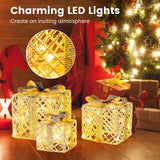 Tangkukla 3 Pack Christmas Lighted Gift Box, Pre-Lit Festive Boxes w/ 50 LED Lights