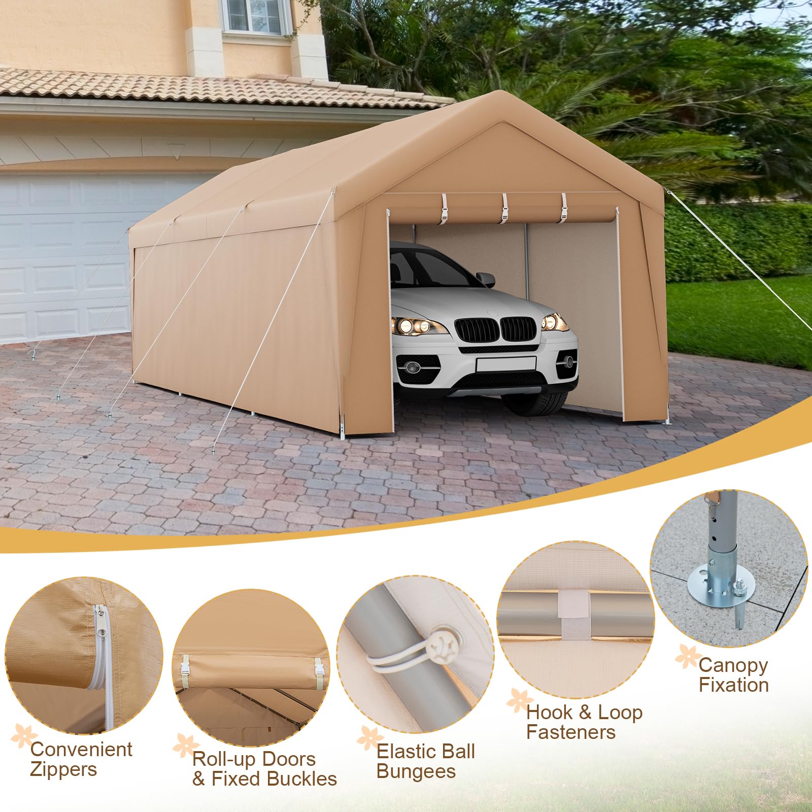 car tent garage Tangkula 10x20 ft Heavy-Duty Carport, Portable Garage Tent with Galvanized Steel Frame