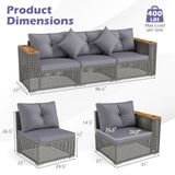 Tangkula 86.5" Large 3 Pieces PE Rattan Sectional Furniture Set