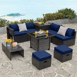 Tangkula 9 Pieces Patio Furniture Set with 50,000 BTU Propane Fire Pit Table