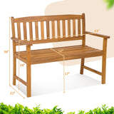 Tangkula Outdoor Acacia Wood Bench, 2-Person Garden Bench with Backrest and Armrests
