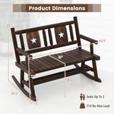 Tangkula Patio Rocking Bench, Carbonized Wood Double Rocker Chair with Ergonomic Seat