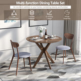 Tangkula 3-Piece Dining Table and Chair Set, Round Wooden Dining Set