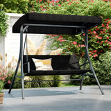 Tangkula 3-Person Wicker Porch Swing Outdoor Swing with Rattan Seat & Back