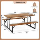 Tangkula 6-Person Acacia Wood Picnic Table with 2 Built-in Benches