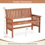 Tangkula Outdoor Wood Garden Bench 2-Person Patio Park Bench with Backrest Armrests and Slatted Seat