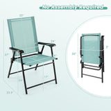 Tangkula Set of 2 Patio Folding Chairs, Portable Sling Back Chairs with Armrests and Metal Frame