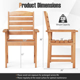 Tangkula Outdoor Wooden Dining Chairs with Inclined Backrests and Slatted Seats