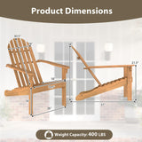 Tangkula Acacia Wood Patio Adirondack Chair with Inclined Seat and High Backrest for Porch Poolside