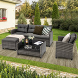 Tangkula 4 Pieces Rattan Conversation Set, Patiojoy Outdoor Furniture Set with Cushions