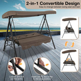 Tangkula 3 Person Porch Swing, 2-in-1 Convertible Patio Swing Bed with Adjustable Canopy, 2 Cup Holder Table