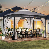 Tangkula 10 X 12 FT Patio Gazebo with Netting Walls Soft Top Double Roof Canopy with 4 Sandbags