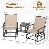 Tangkula 2-Seater Outdoor Glider Bench with 2-Tier Center Table