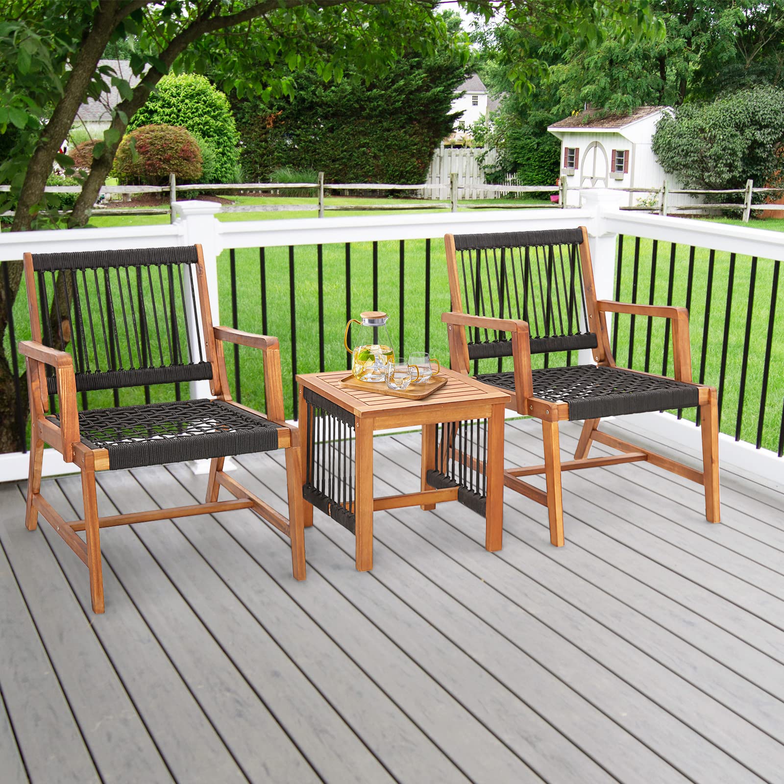 Tangkula 3 Pieces Acacia Wood Outdoor Furniture Set