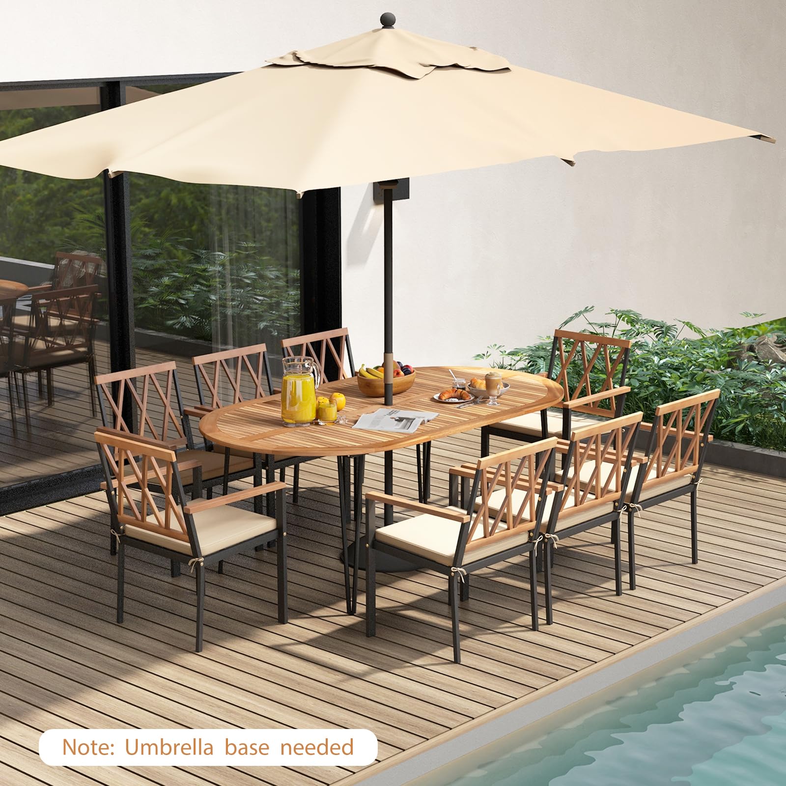 Tangkula 9 Pieces Patio Dining Set, Outdoor Dining Table with Acacia W – tangkula