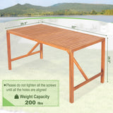 Tangkula Outdoor Rectangle Dining Table, Acacia Wood Table with 2 Inch Umbrella Hole, Spacious Slatted Tabletop for 6 Person