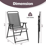 Tangkula Patio Folding Dining Chairs Set of 2, Space-Saving Outdoor Sling Chairs with Armrest & Backrest