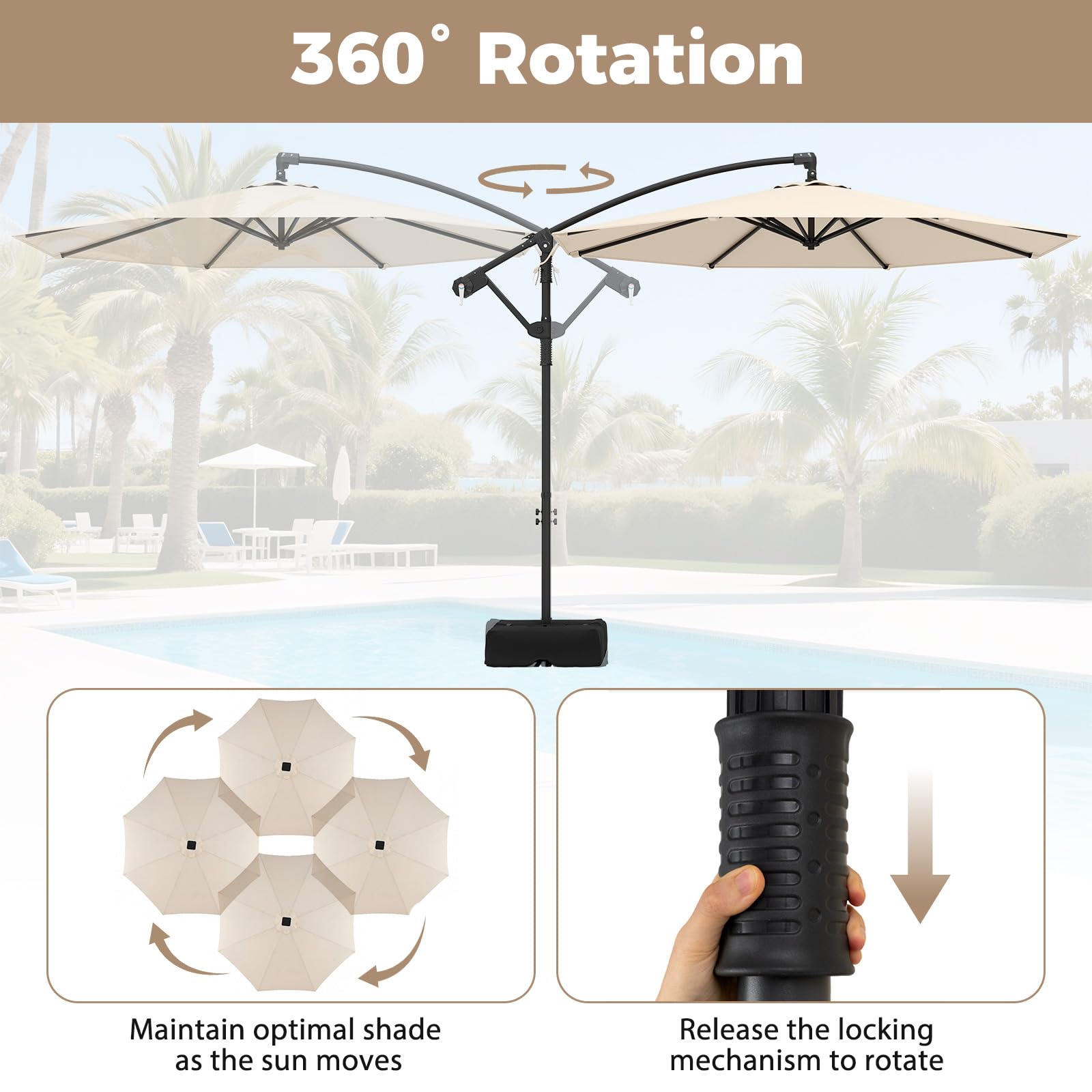 Tangkula 10ft Patio Umbrella with Base Included with 360 Degree Rotation
