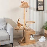 Tangkula Modern Cat Tree, 51 Inch Tall Cat Tower with Solid Wood Post, Curved Plywood Frame