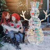 Tangkula 4 FT Christmas Lighted Iridescent Snowman, Pre-Lit Christmas Decoration with 100 White LED Lights
