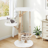 Tangkula 48.5 Inch Solid Wood Cat Tree with Hanging Cradle and Jute Scratching Post