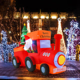 Tangkula 8.6 FT Lighted Christmas Inflatable Santa Claus on Train with Deer & Christmas Tree